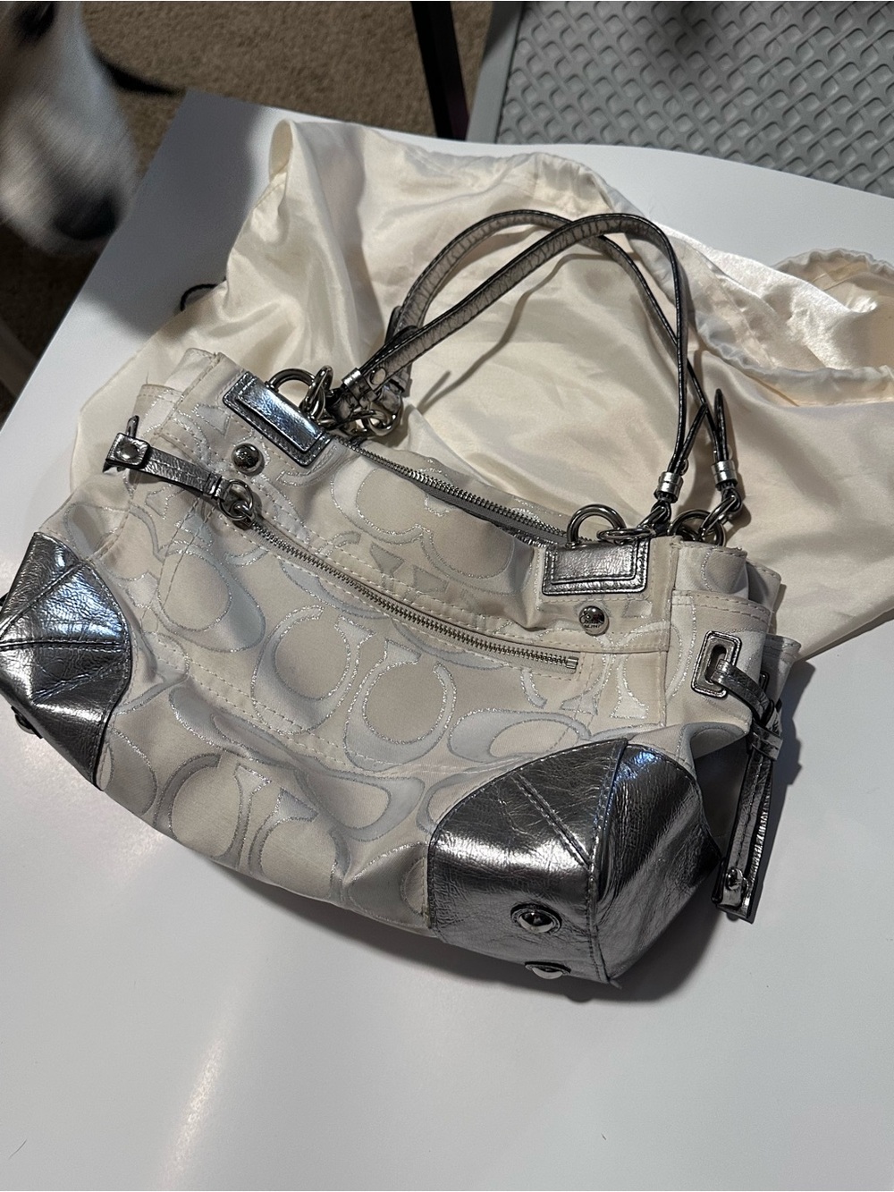 Coach Metallic Silver Signature Turnlock Satchel Y2K … - Gem